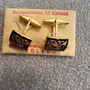 24k Gold Inlay Damascene Cufflinks - Men Accessories